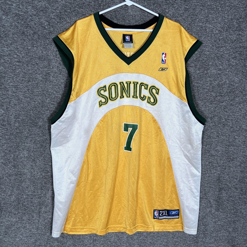 Seattle SuperSonics Basketball Jersey Mens‎ 2XL Yellow Green NBA Reebok Lewis 7